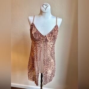 Out From Under Hook-and-Eye Slip Dress / Chemise – Beige Mesh Animal Print (L)